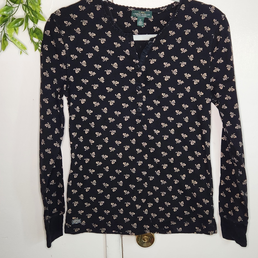 ✨ LRL Ralph Lauren Floral Henley Top 🌿 Classic & Effortless ✨